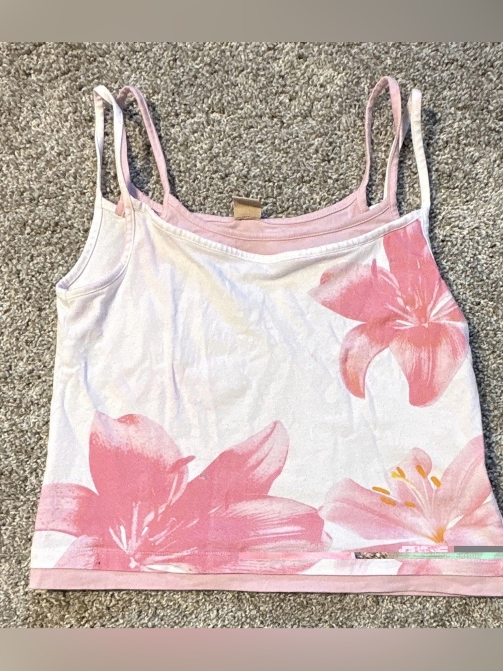 Messy Bun Just Chillin White/Pink Floral Camisole Spaghetti Strap Size M